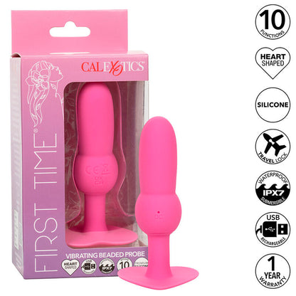 CALEXOTICS FIRST TIME PLUG ANAL SONDA DE CONTAS 10 VIBRAyoES ROSA