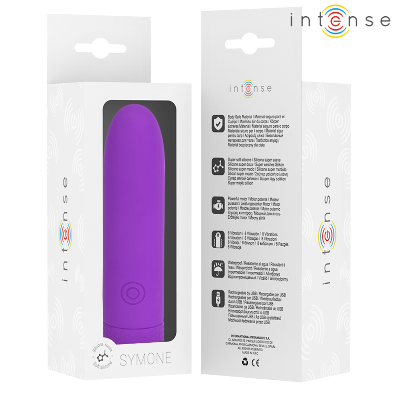 INTENSE SYMONE USB RECARREGaVEL VIBRAToRIA BULLET 8 VIBRAyoES ROXO 10 X 22 CM