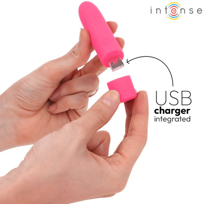 INTENSE SYMONE USB RECARREGaVEL VIBRAToRIA BULLET 8 VIBRAyoES ROSA 10 X 22 CM