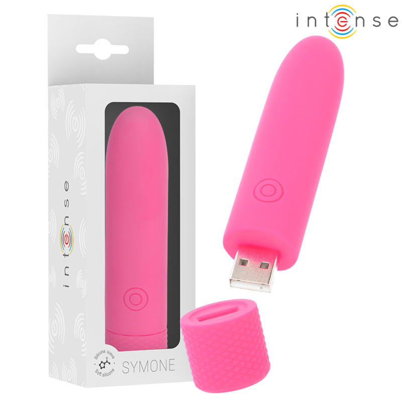 INTENSE SYMONE USB RECARREGaVEL VIBRAToRIA BULLET 8 VIBRAyoES ROSA 10 X 22 CM