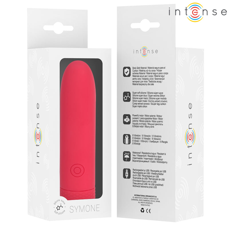INTENSE SYMONE USB RECARREGaVEL VIBRAToRIA BULLET 8 VIBRAyoES VERMELHO 10 X 22 CM