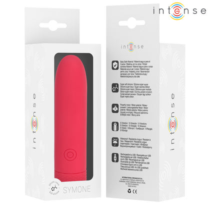 INTENSE SYMONE USB RECARREGaVEL VIBRAToRIA BULLET 8 VIBRAyoES VERMELHO 10 X 22 CM