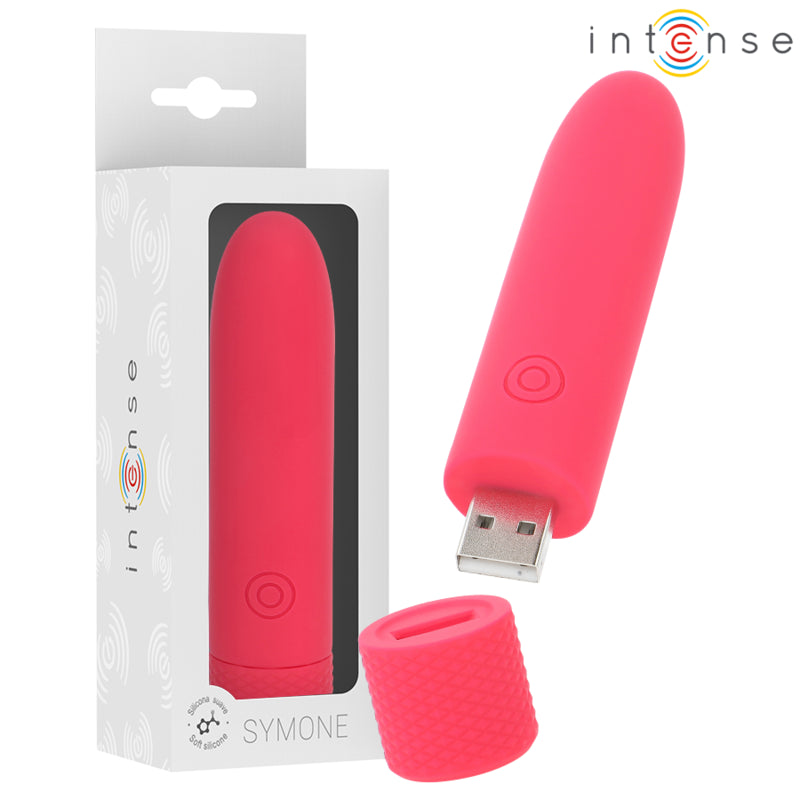 INTENSE SYMONE USB RECARREGaVEL VIBRAToRIA BULLET 8 VIBRAyoES VERMELHO 10 X 22 CM