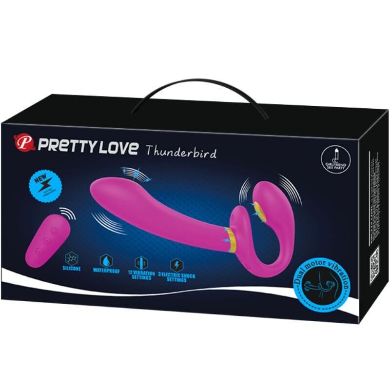 PRETTY LOVE THUNDERBIRD VIBRADOR DUPLO STRAP ON CONTROLE REMOTO ROXO