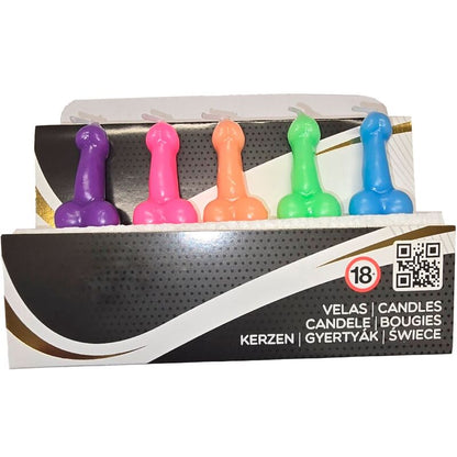 DIABLO PICANTE CAIXA COM 5 VELAS EM FORMATO DE PeNIS EM CORES DIFERENTES