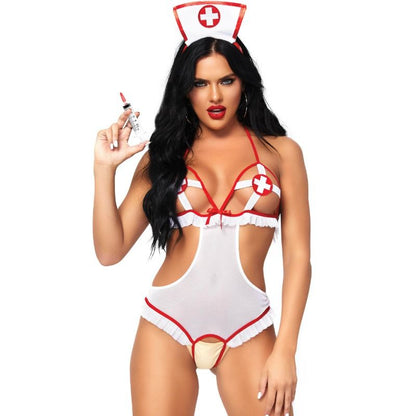 LEG AVENUE NURSE ABERTO CROTHLESS TEDDY TAMANHO uNICO