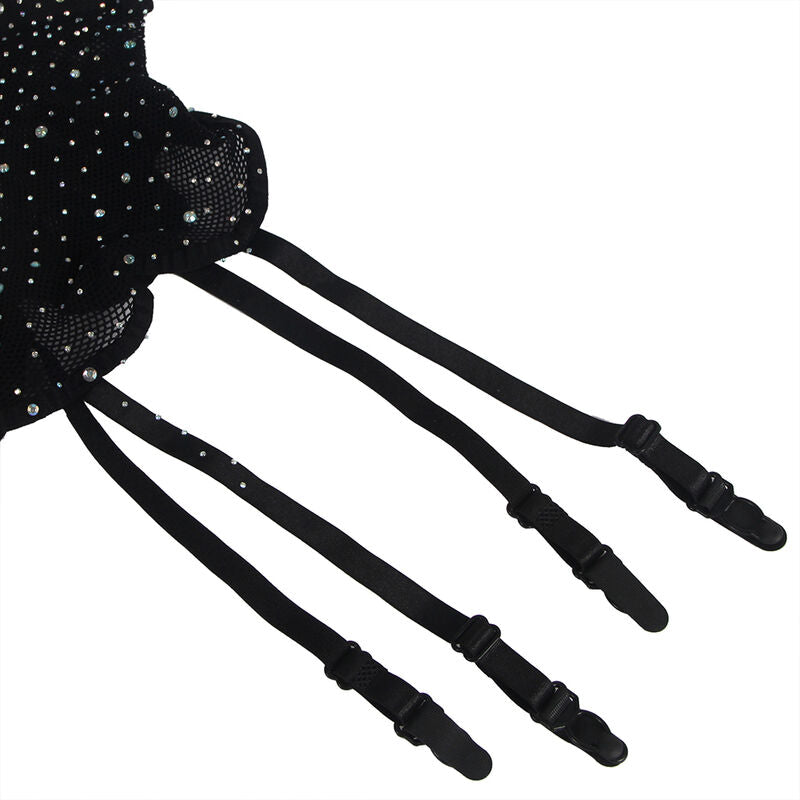 SUBBLIME 952174 BODYSTOCKING DE REDE COM LUVAS E DIAMANTES PRETO TAMANHO uNICO