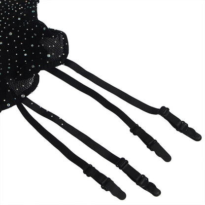 SUBBLIME 952174 BODYSTOCKING DE REDE COM LUVAS E DIAMANTES PRETO TAMANHO uNICO