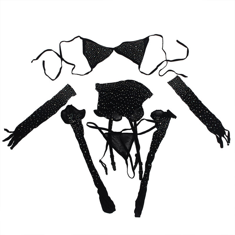 SUBBLIME 952174 BODYSTOCKING DE REDE COM LUVAS E DIAMANTES PRETO TAMANHO uNICO