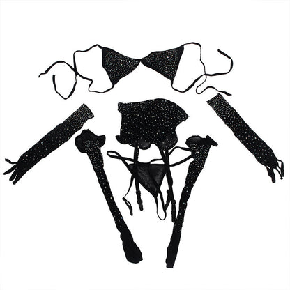 SUBBLIME 952174 BODYSTOCKING DE REDE COM LUVAS E DIAMANTES PRETO TAMANHO uNICO