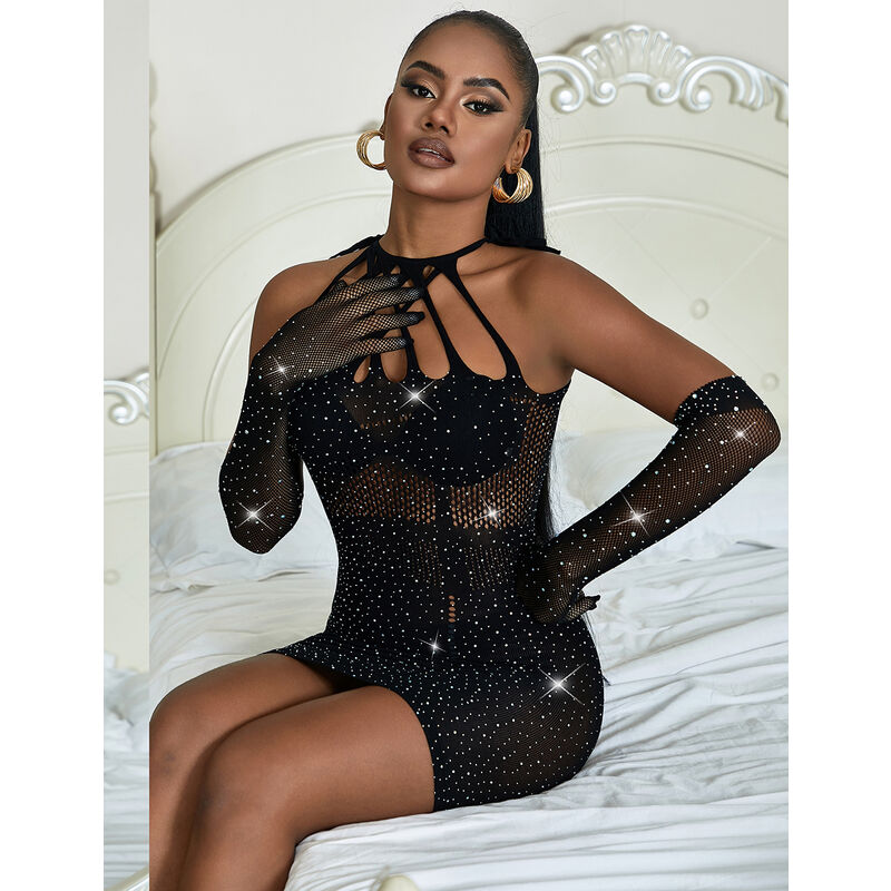 SUBBLIME 952235 VESTIDO DE REDE COM STRAS PRETO TAMANHO uNICO
