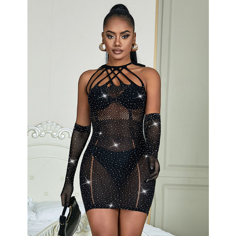 SUBBLIME 952235 VESTIDO DE REDE COM STRAS PRETO TAMANHO uNICO