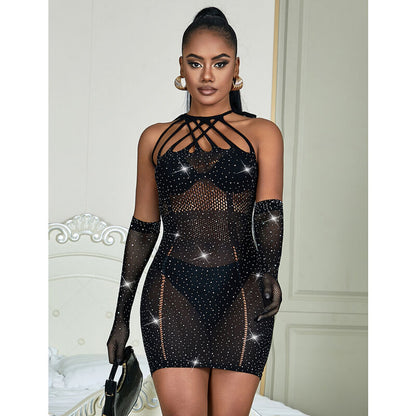 SUBBLIME 952235 VESTIDO DE REDE COM STRAS PRETO TAMANHO uNICO
