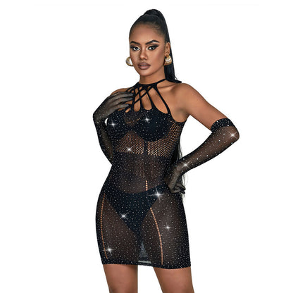 SUBBLIME 952235 VESTIDO DE REDE COM STRAS PRETO TAMANHO uNICO