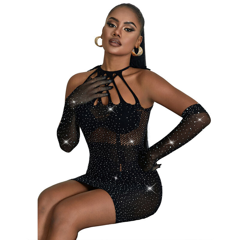 SUBBLIME 952235 VESTIDO DE REDE COM STRAS PRETO TAMANHO uNICO