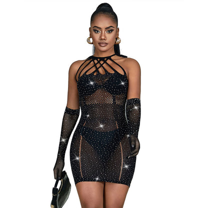 SUBBLIME 952235 VESTIDO DE REDE COM STRAS PRETO TAMANHO uNICO