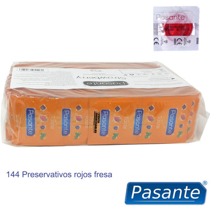 PASANTE SACO DE PRESERVATIVO SABOR MORANGO 144 UNIDADES