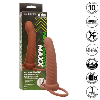 CALEXOTICS MAXX RIBBED DUAL PENETRATOR 10 VIBRAyoES MARROM