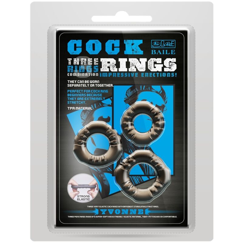 BAILE COCK RINGS YVONNE CONJUNTO 3 ANeIS PARA PeNIS