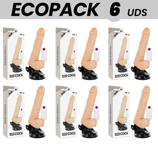 ECOPACK 6 UNIT BASECOCK VIBRADOR REALISTA CONTROLE REMOTO NATURAL COM TESTiCULOS 195 CM O 4 CM