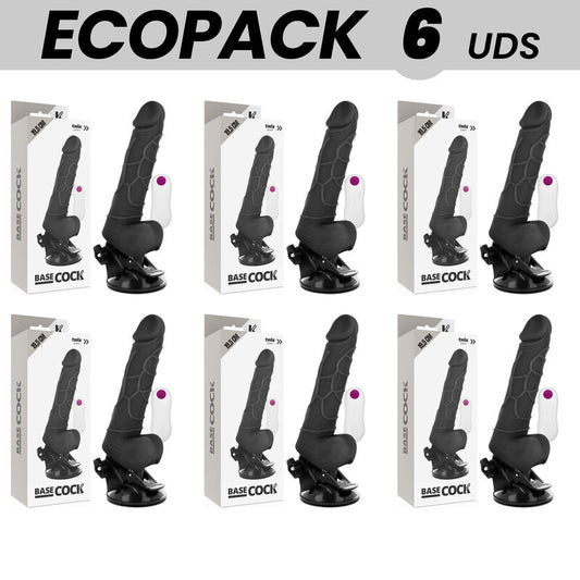 ECOPACK 6 UNIT BASECOCK VIBRADOR REALISTA CONTROLE REMOTO PRETO COM TESTiCULOS 195 CM O 4 CM