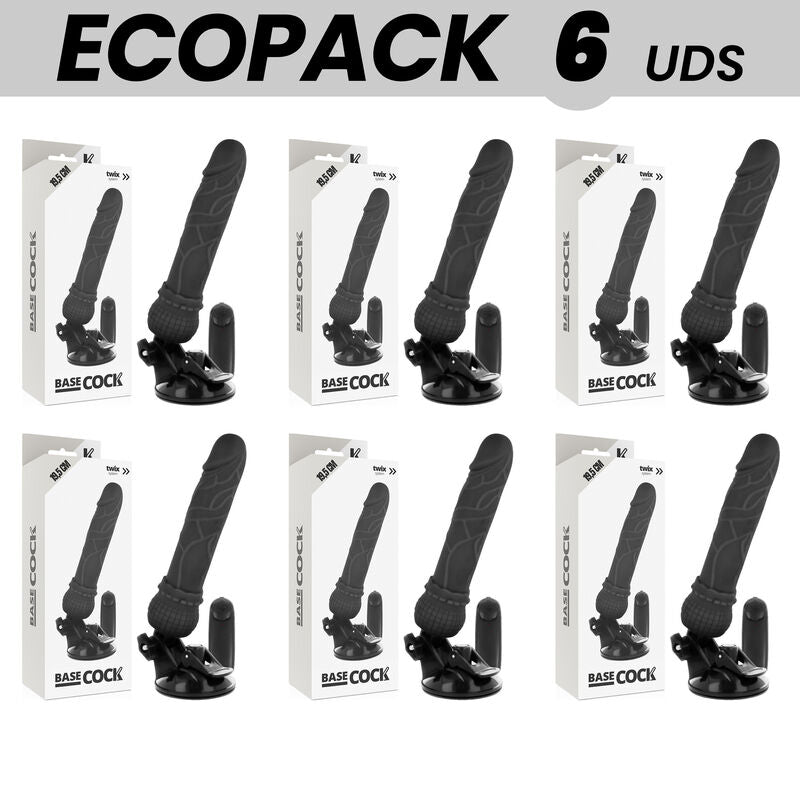 ECOPACK 6 UNIT BASECOCK CONTROLE REMOTO VIBRADOR REALiSTICO BASECOCK PRETO 195 CM