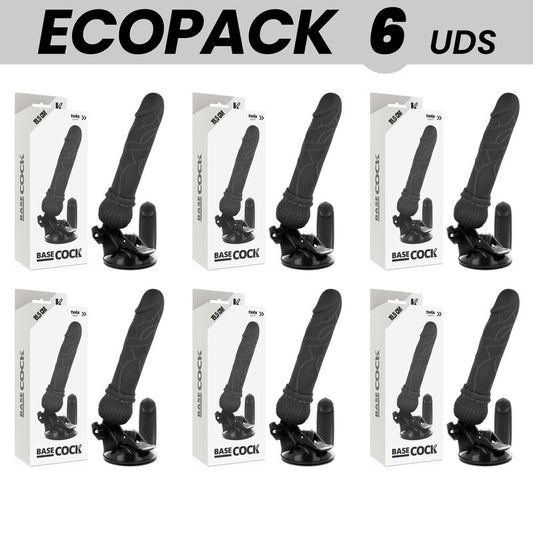ECOPACK 6 UNIT BASECOCK CONTROLE REMOTO VIBRADOR REALiSTICO BASECOCK PRETO 195 CM