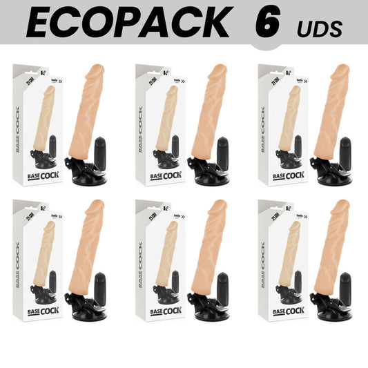 ECOPACK 6 UNIT BASECOCK VIBRADOR REALiSTICO CONTROLE REMOTO NATURAL 21 CM O 4 CM
