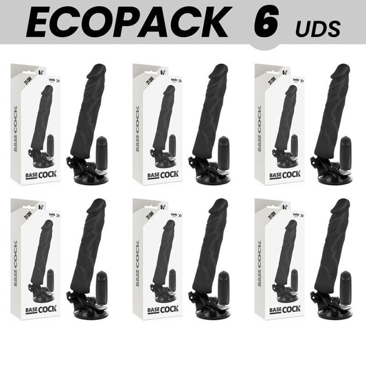 ECOPACK 6 UNIT BASECOCK CONTROLE REMOTO VIBRADOR REALiSTICO PRETO 21 CM O 4 CM
