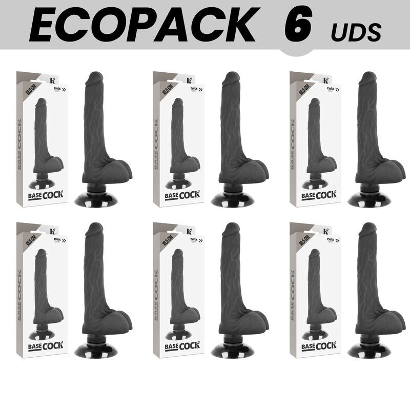 ECOPACK 6 UNIT BASECOCK VIBRADOR REALiSTICO 2 1 PRETO 185 CM O 4 CM