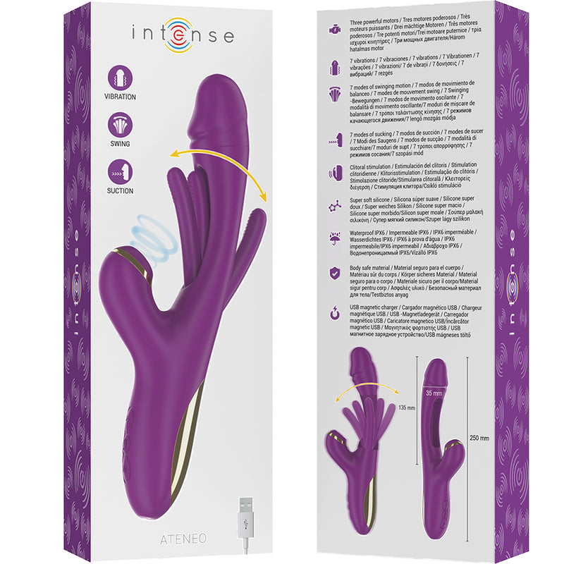 INTENSE ATENEO VIBRADOR MULTIFUNyoES RECARREGaVEL 7 VIBRAyoES COM LiNGUA OSCILANTE E ONDAS ESTIMULANTES ROXO