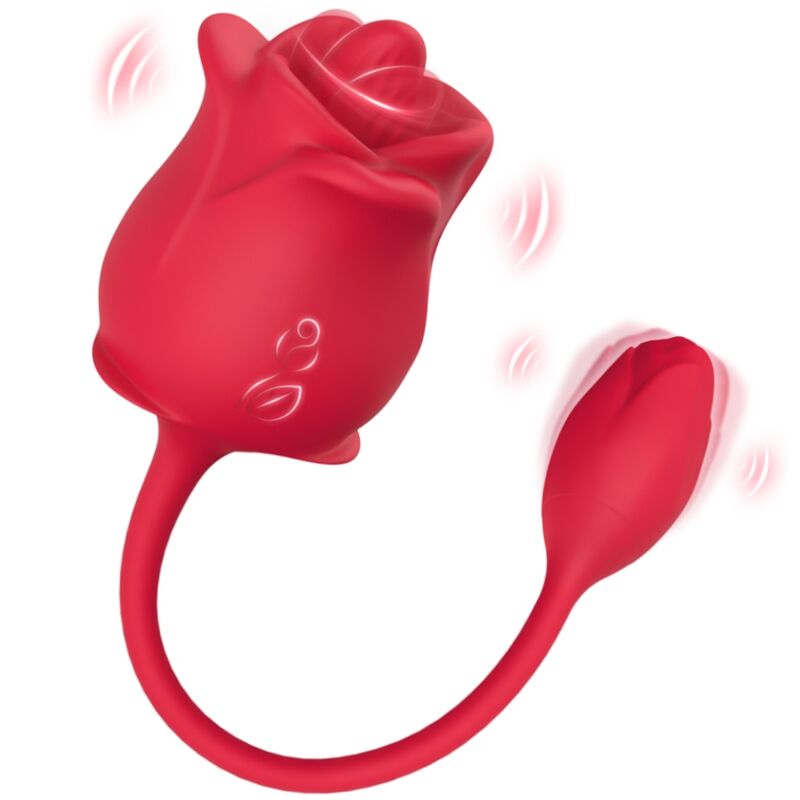 ARMONY ESTIMULADOR ROSA 2 EM 1 ONDAS E VIBRADOR 10 MODOS COM CAUDA VERMELHA