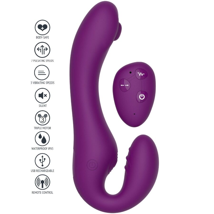 XOCOON VIBRADOR STRAP ON 2 EM 1 SEM ALyAS COM CONTROLE REMOTO ROXO