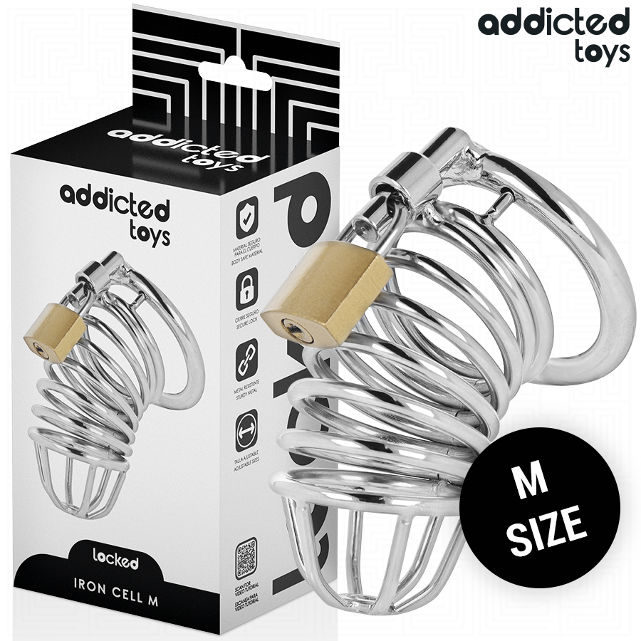 ADDICTED TOYS LOCKED GAIOLA DE PeNIS DE METAL COM CeLULA DE FERRO TAMANHO M