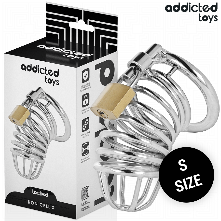 ADDICTED TOYS LOCKED GAIOLA DE PeNIS DE METAL COM CeLULA DE FERRO 4 CM TAMANHO S