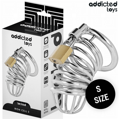 ADDICTED TOYS LOCKED GAIOLA DE PeNIS DE METAL COM CeLULA DE FERRO 4 CM TAMANHO S