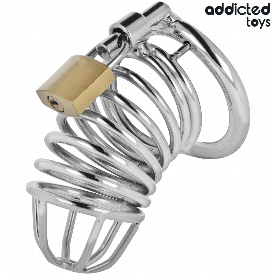 ADDICTED TOYS LOCKED GAIOLA DE PeNIS DE METAL COM CeLULA DE FERRO 4 CM TAMANHO S