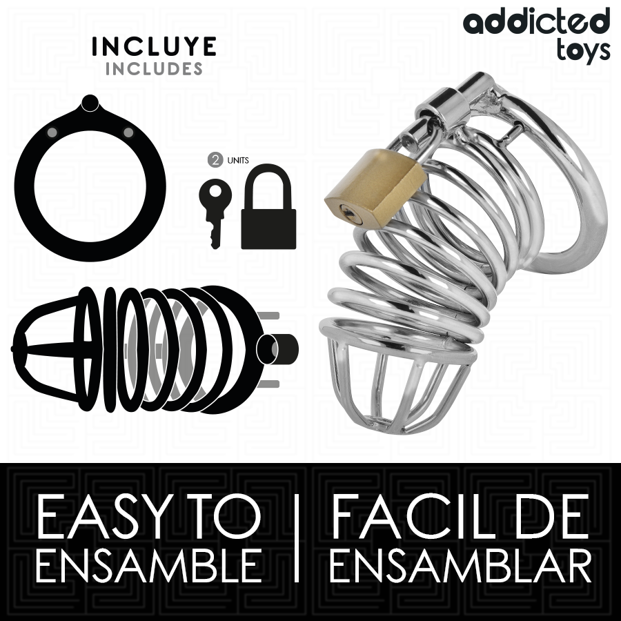 ADDICTED TOYS LOCKED GAIOLA DE PeNIS DE METAL COM CeLULA DE FERRO 4 CM TAMANHO S