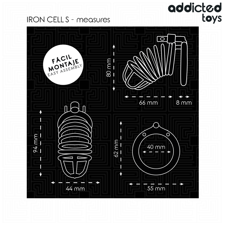 ADDICTED TOYS LOCKED GAIOLA DE PeNIS DE METAL COM CeLULA DE FERRO 4 CM TAMANHO S