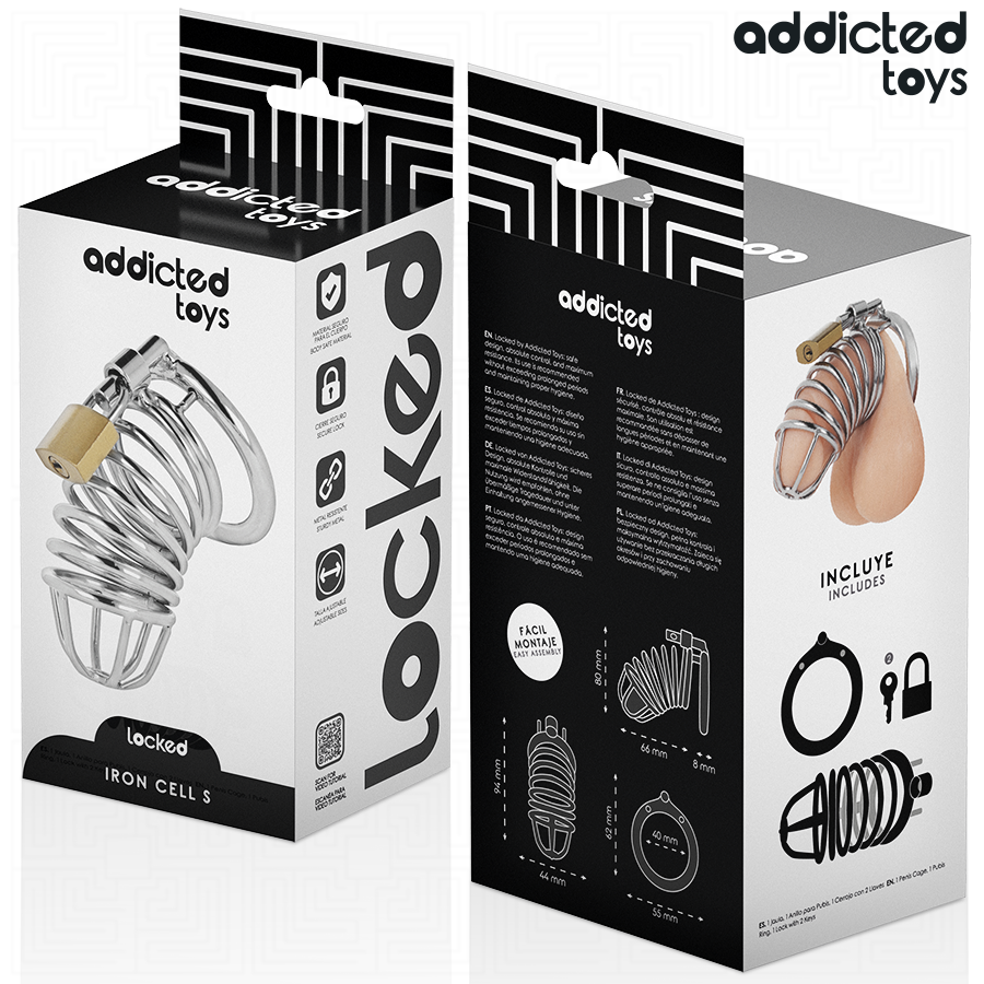 ADDICTED TOYS LOCKED GAIOLA DE PeNIS DE METAL COM CeLULA DE FERRO 4 CM TAMANHO S