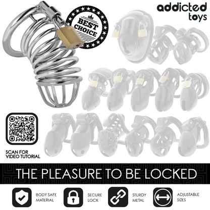 ADDICTED TOYS LOCKED GAIOLA DE PeNIS DE METAL COM CeLULA DE FERRO 4 CM TAMANHO S