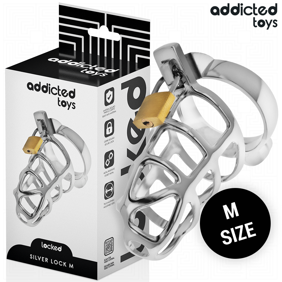 ADDICTED TOYS LOCKED GAIOLA DE PeNIS COM TRAVA DE PRATA TAMANHO M