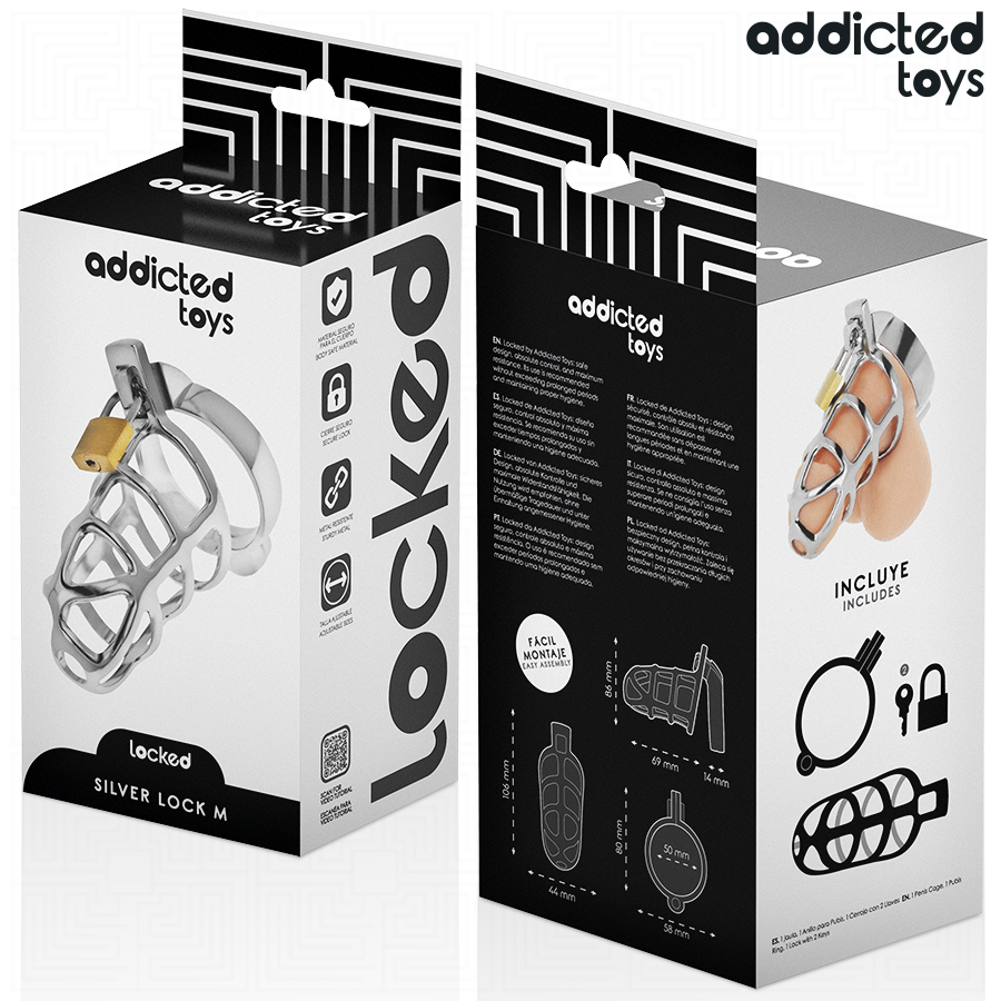 ADDICTED TOYS LOCKED GAIOLA DE PeNIS COM TRAVA DE PRATA TAMANHO M