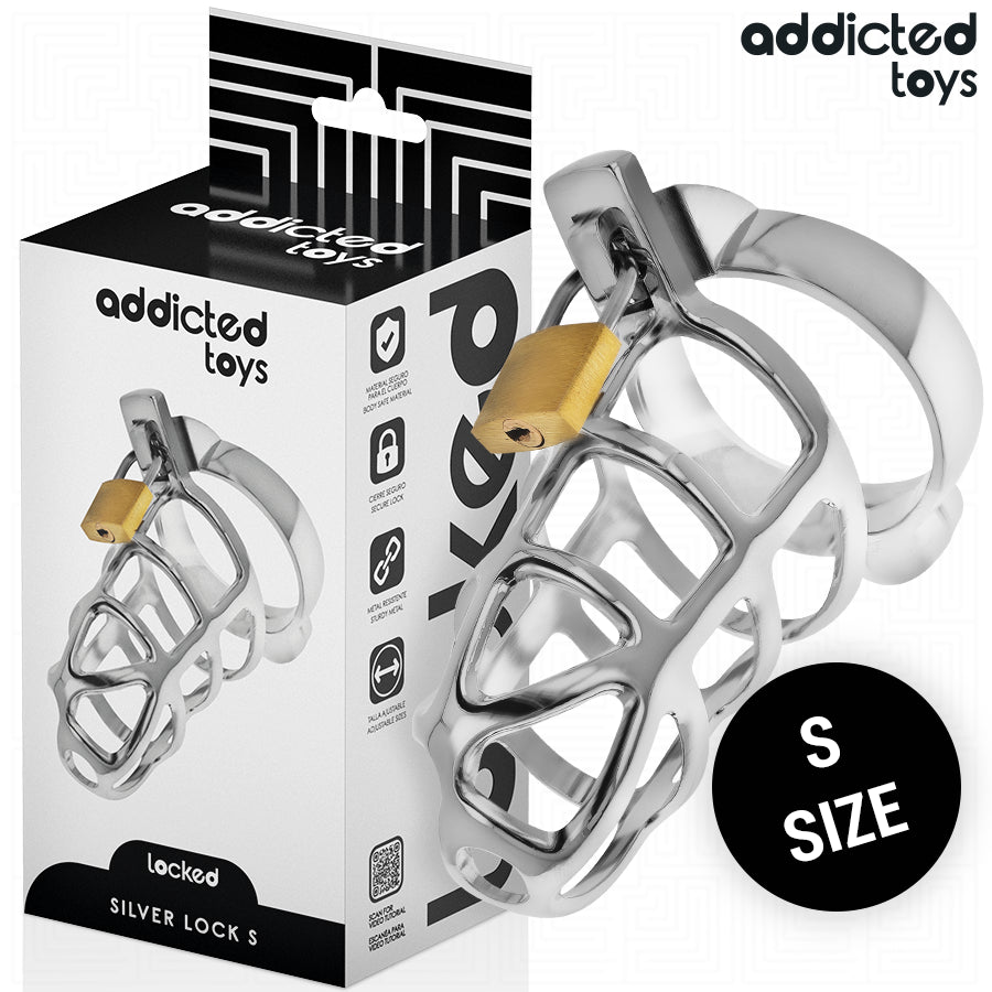 ADDICTED TOYS LOCKED GAIOLA DE PeNIS DE METAL COM TRAVA DE PRATA TAMANHO S