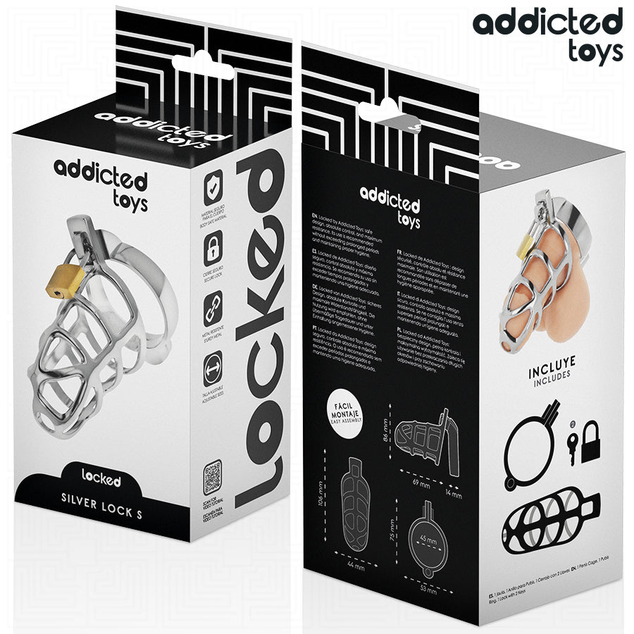 ADDICTED TOYS LOCKED GAIOLA DE PeNIS DE METAL COM TRAVA DE PRATA TAMANHO S