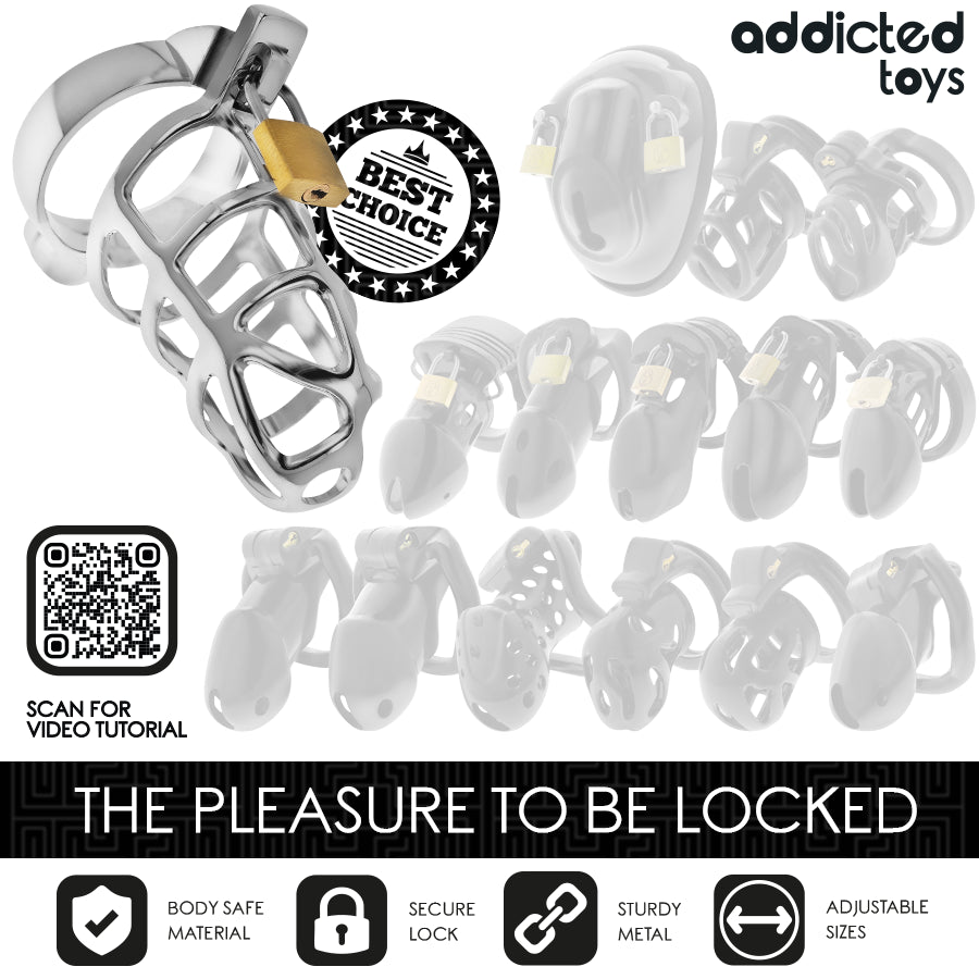 ADDICTED TOYS LOCKED GAIOLA DE PeNIS DE METAL COM TRAVA DE PRATA TAMANHO S