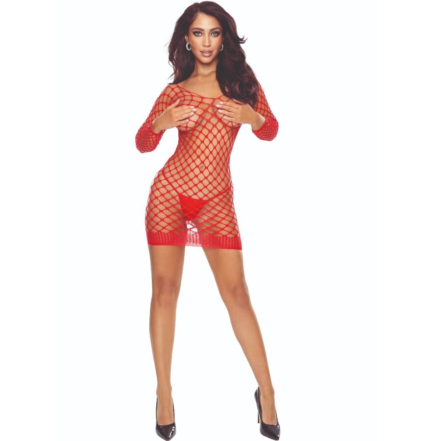 PASSION BS108 BODYSTOCKING GRID VERMELHO