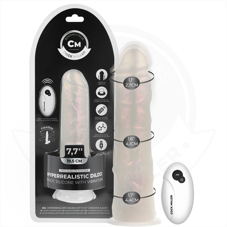 COCK MILLER DILDO COM VENTOSA LUZES E VIBRAyaO COM CONTROLE REMOTO BRANCO 195 CM