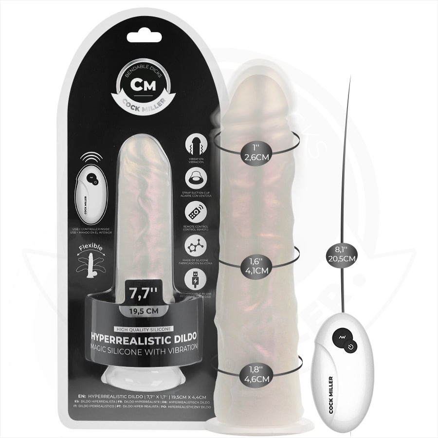 COCK MILLER DILDO COM VENTOSA LUZES E VIBRAyaO COM CONTROLE REMOTO BRANCO 205 CM