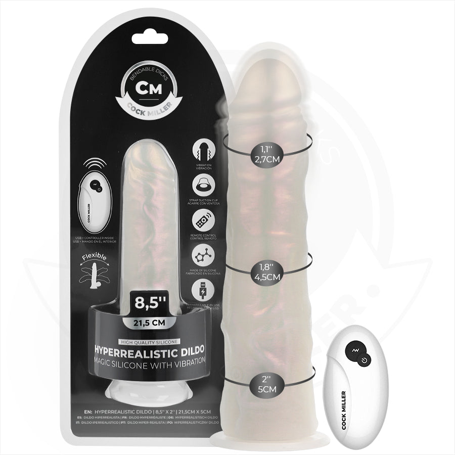 COCK MILLER DILDO COM VENTOSA LUZES E VIBRAyaO COM CONTROLE REMOTO BRANCO 215 CM
